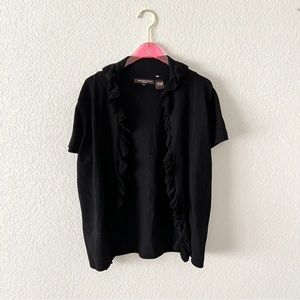 NWOT Linda Matthews New York Open Ruffle Short Sleeve Cardigan Size Medium